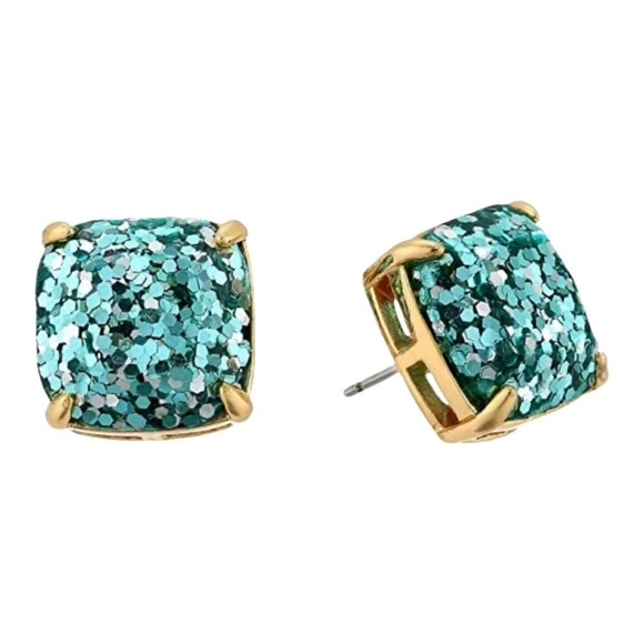 KATE SPADE • Teal Glitter Squared Away Earrings - Picture 1 of 3